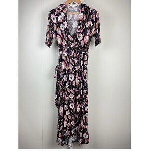 Boden Lavinia jersey Floral Wrap Dress - Black and Pink size 8R